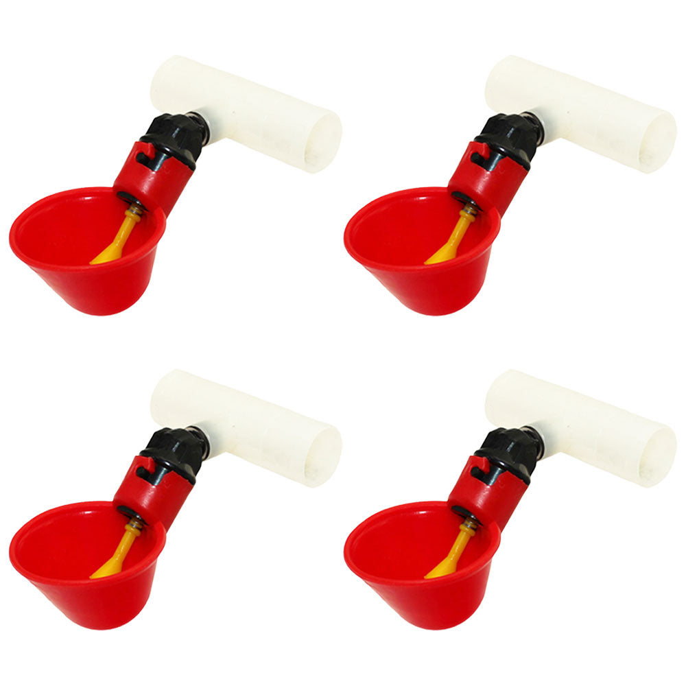 (4) AUTOMATIC WATER DRINK CUPS & 1/2" PLASTIC TEE FITTING CHICKEN WATER POULTRY