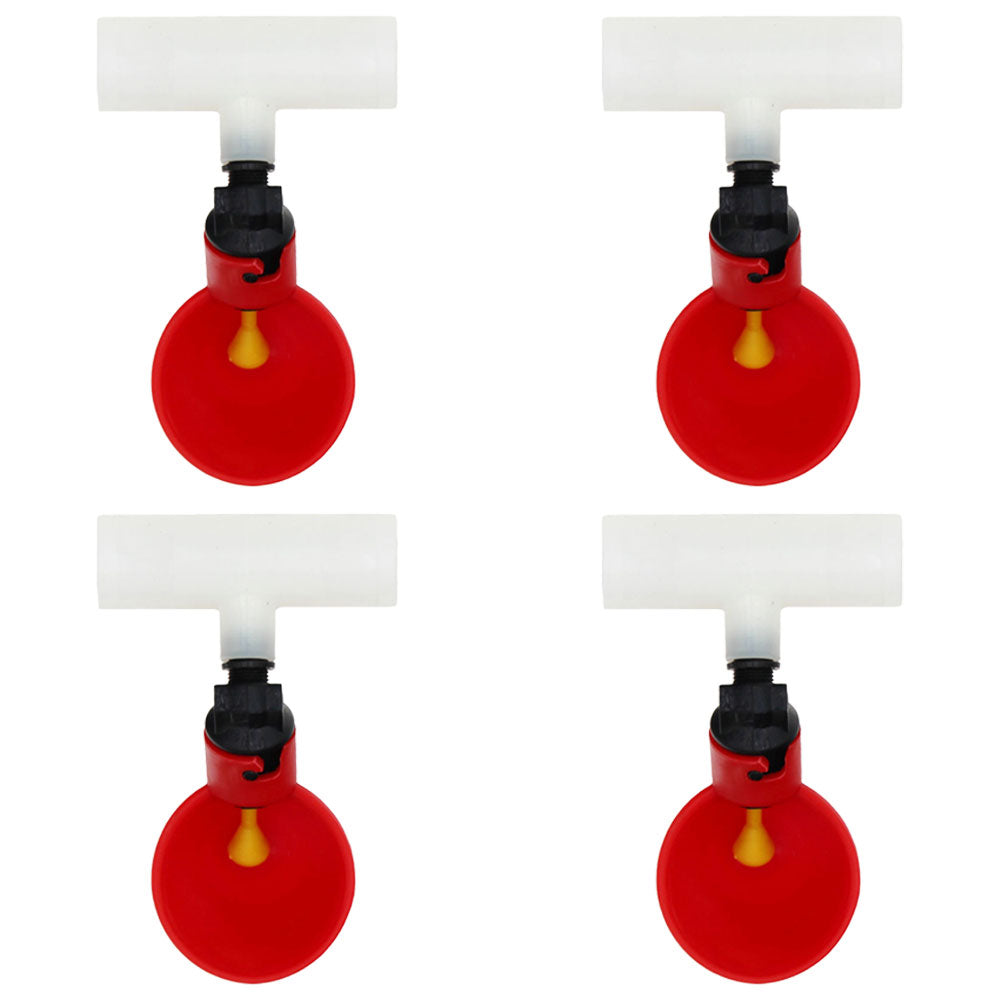 (4) AUTOMATIC WATER DRINK CUPS & 1/2" PLASTIC TEE FITTING CHICKEN WATER POULTRY