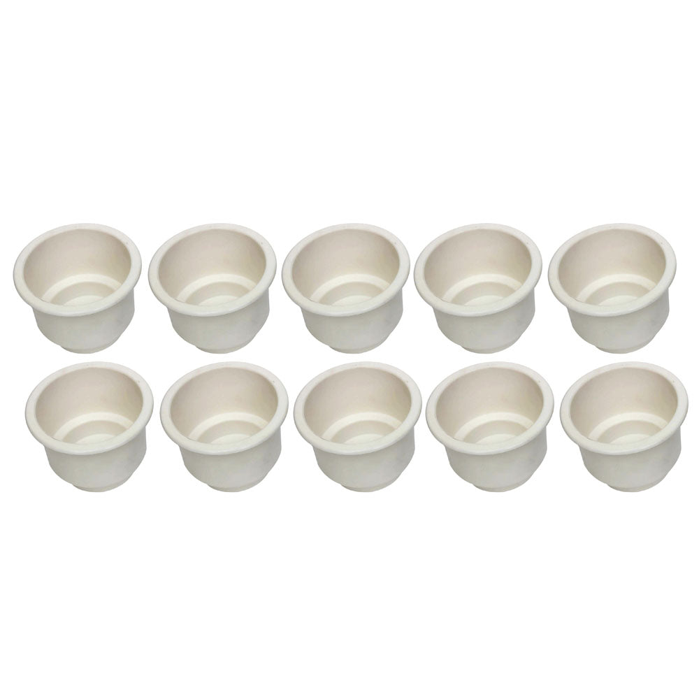 Set of 10 White Plastic Cup Drink Can Holder with Drain for Boat Car Marine Rv