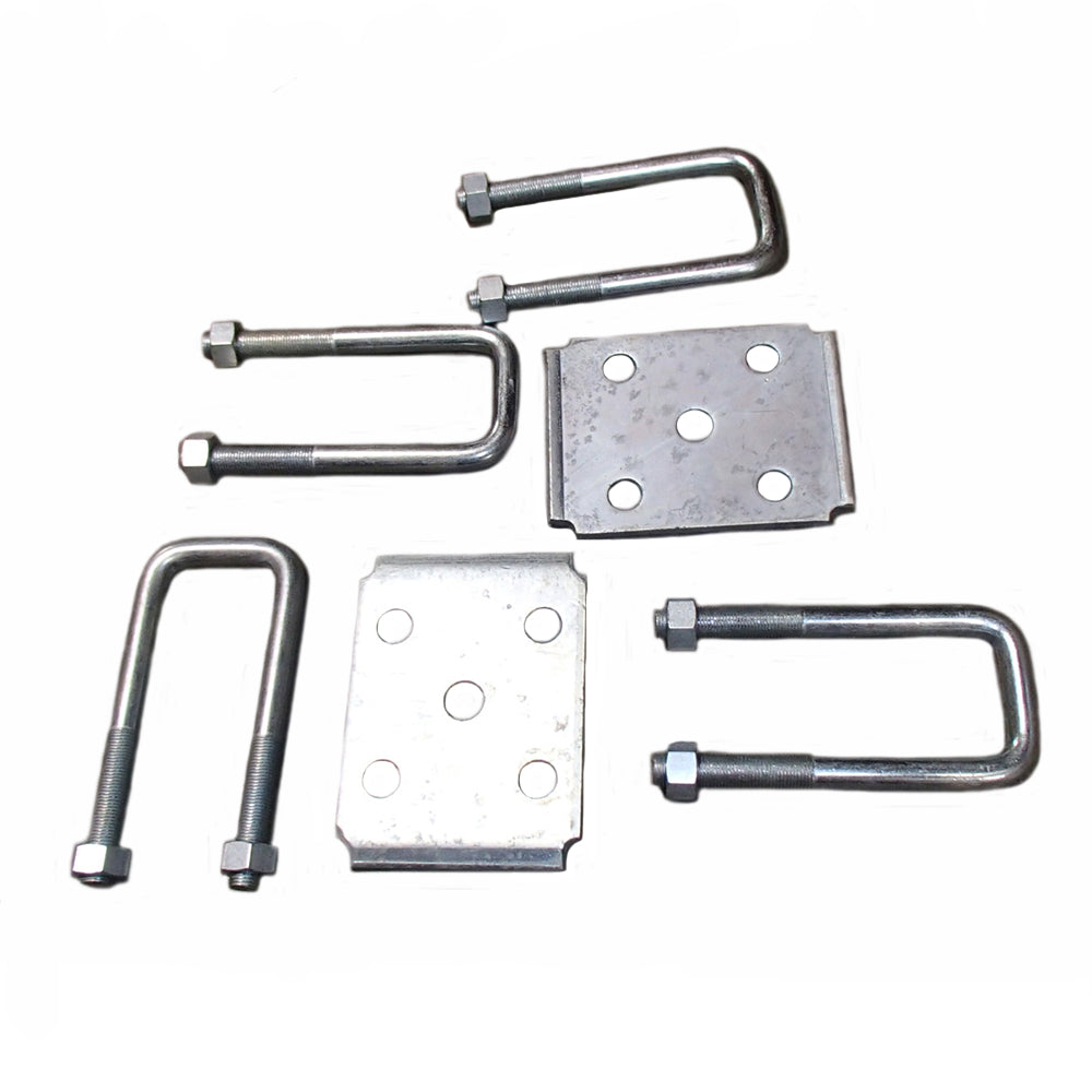 Square Marine Axle Tie Plate Kit 2" Head 9/16" Diameter Zinc Coated w/ Locknuts