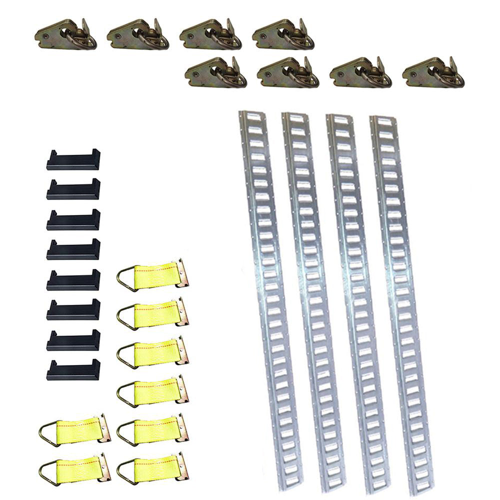 8' E-Track Kit w/ 4 Galvanized Horizontal Rails 8 End Caps-Straps-Rings