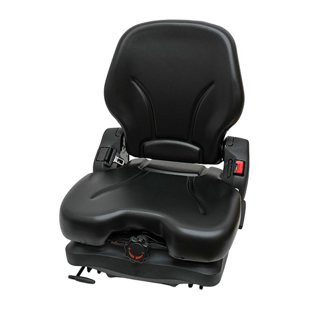 Black Vinyl Low-Profile Heavy Duty Seat w/ HD Single Lock Slide Rails Fits CAT