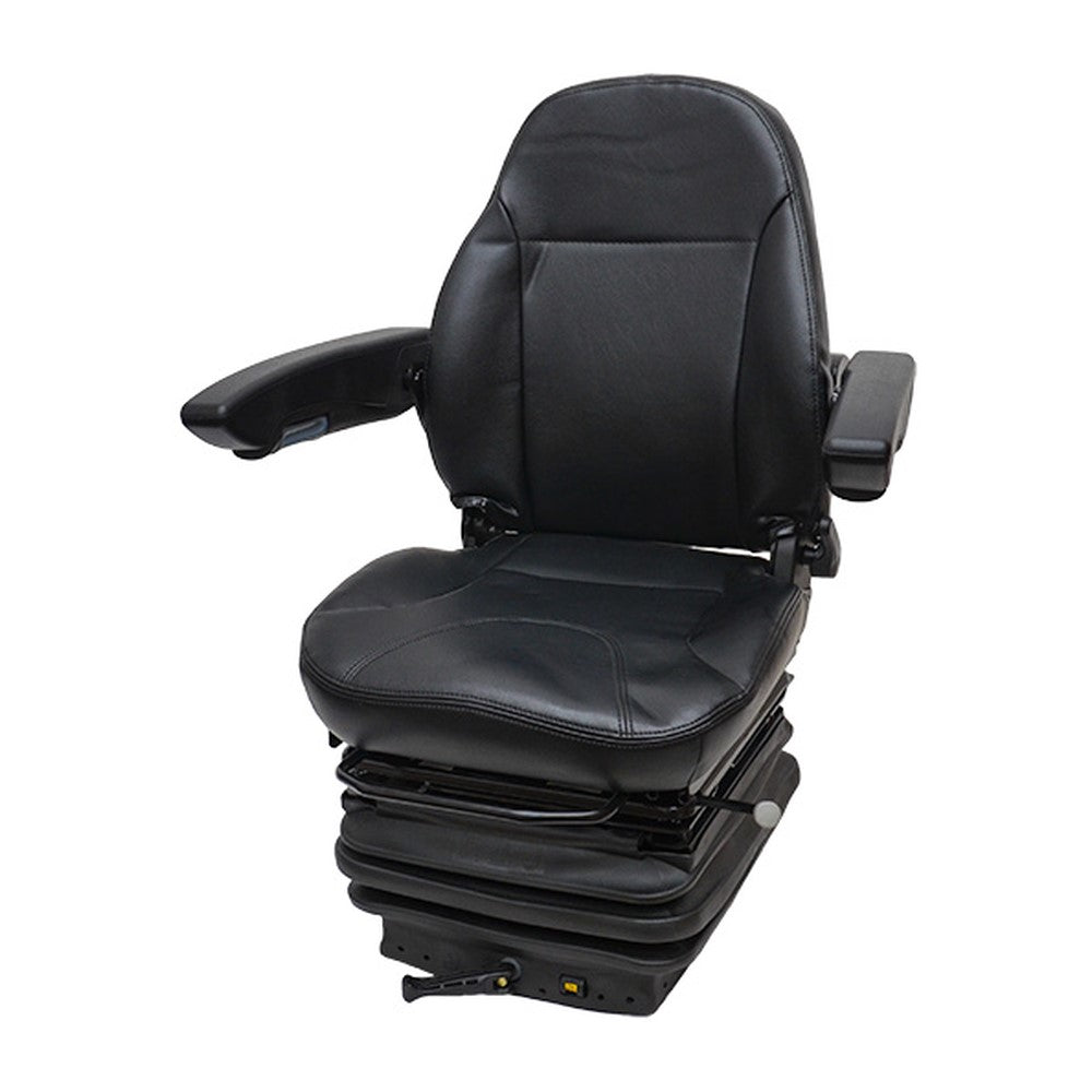 Black Vinyl HD Mechanical Suspension Seat Single-Lock Slide Rails Backhoe Loader