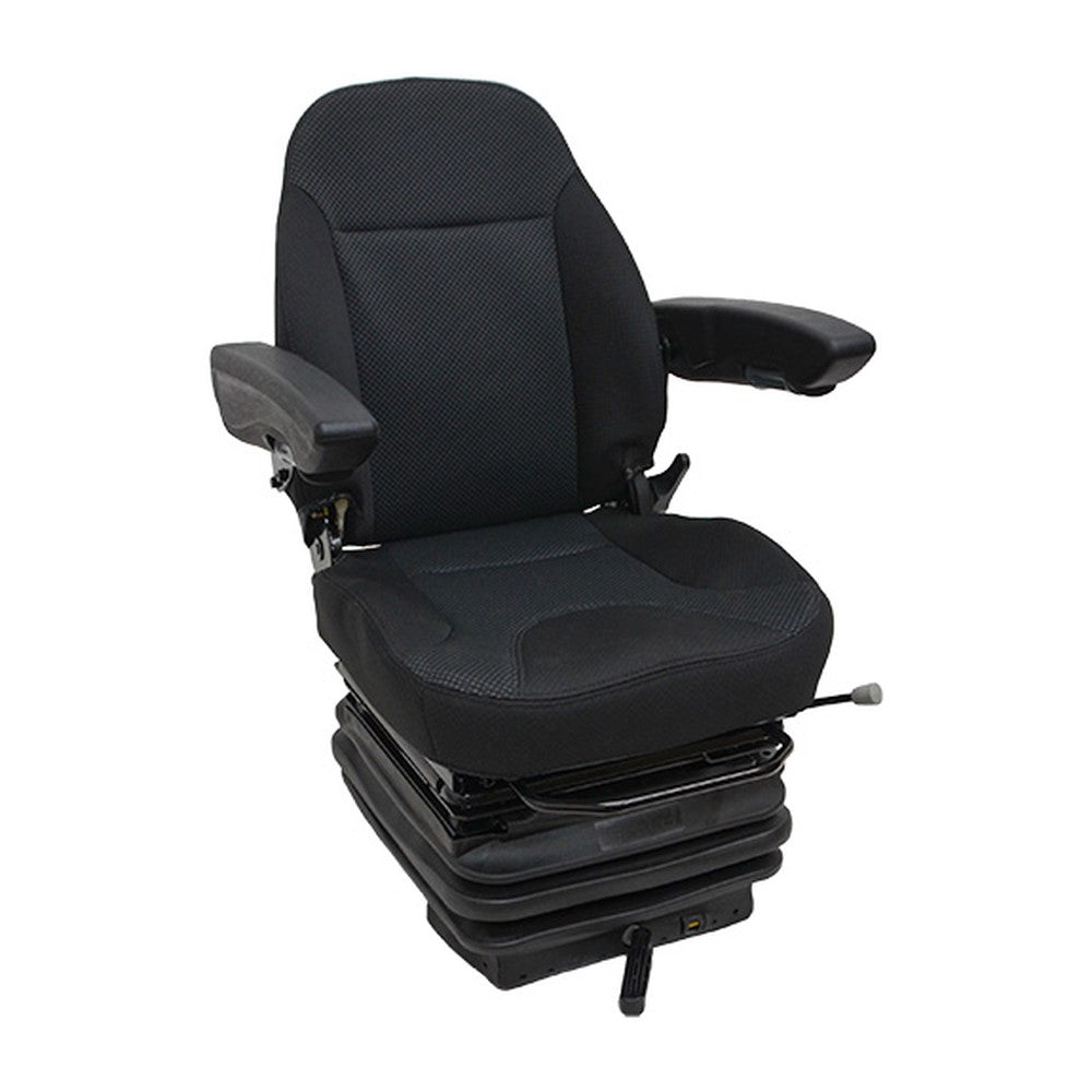 Black Fabric HD Mechanical Suspension Seat Single-Lock Slide Rail Backhoe Loader