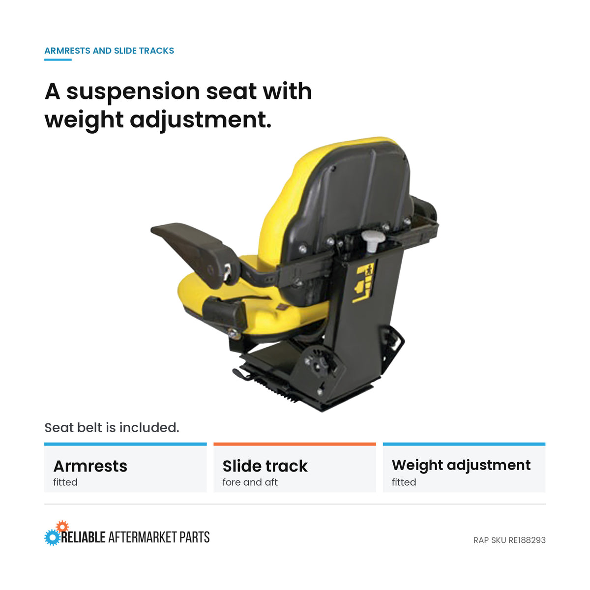Universal Big Boy Suspension Tractor Seat with Armrests -Yellow