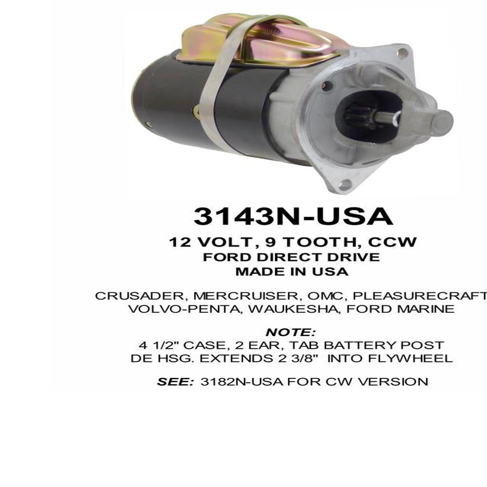 Starter — "FORD MARINE 4.5"" 9T CCW" Fits OMC Replaces ROM3143N-USA