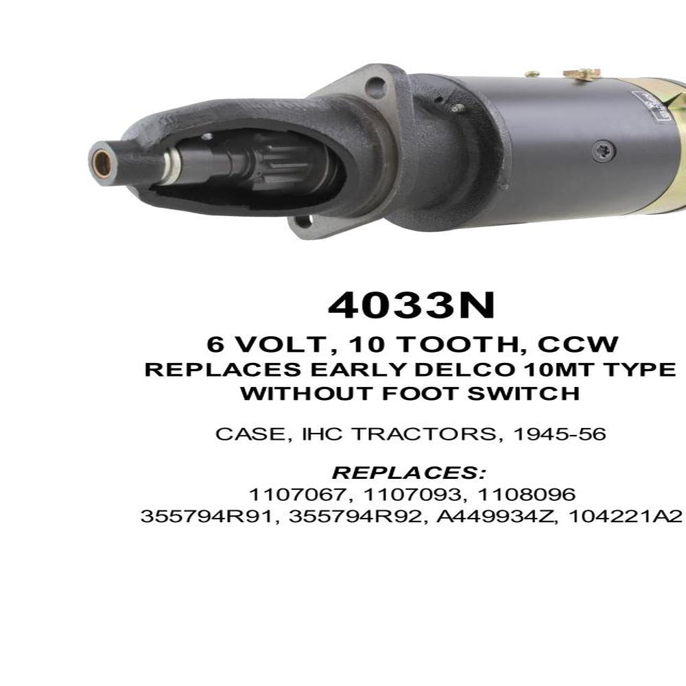 Starter — 10MTE H/T 6V 10T CCW Fits Case IH Replaces ROM4033N-USA