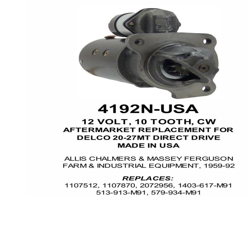 Starter — 20-25MT 12V 10T CW MASSEY Fits Allis Chalmers Replaces ROM4192N-USA