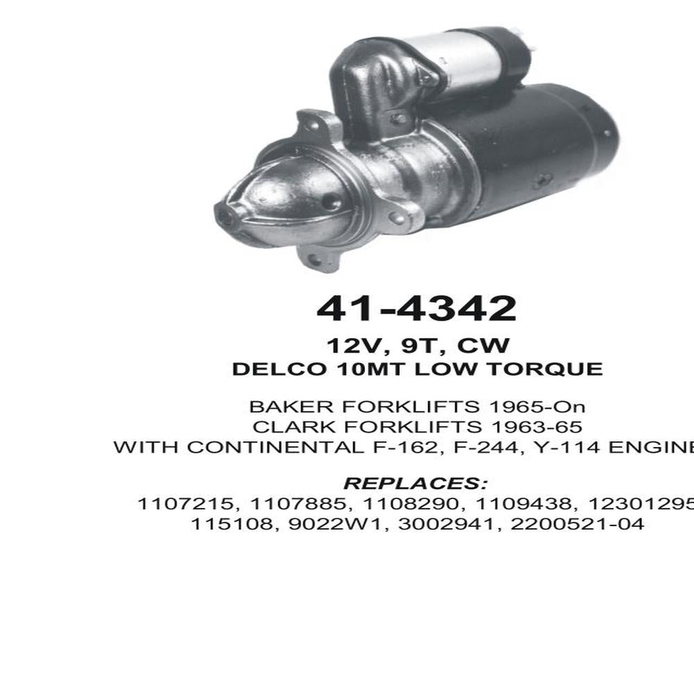 Starter — 10MT-HT 12V 9T CW Fits Baker Replaces 9022W1115108