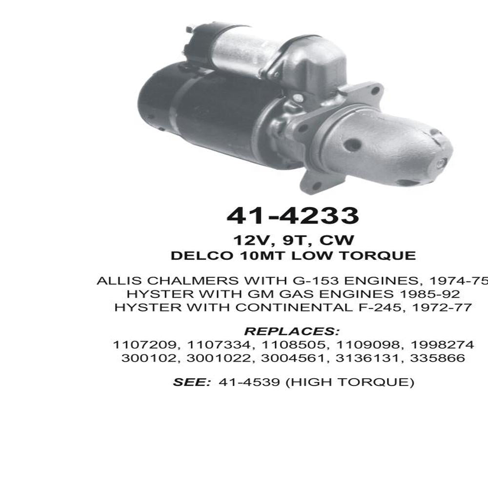 Starter — 10MT-HT 12V 9T CW Fits Galion Replaces ROM4539N-USA