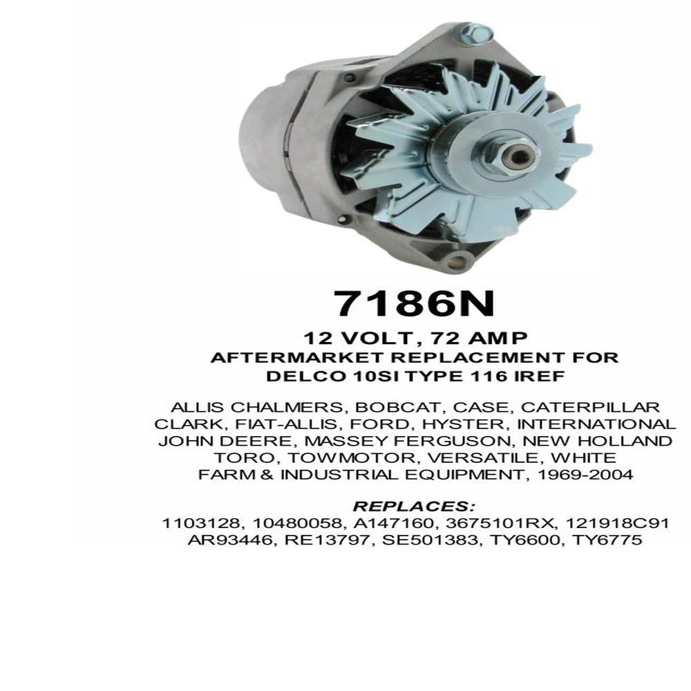 Alternator — 10SI T-116 72A Fits Allis Chalmers Replaces ROM7186N-100A-USA
