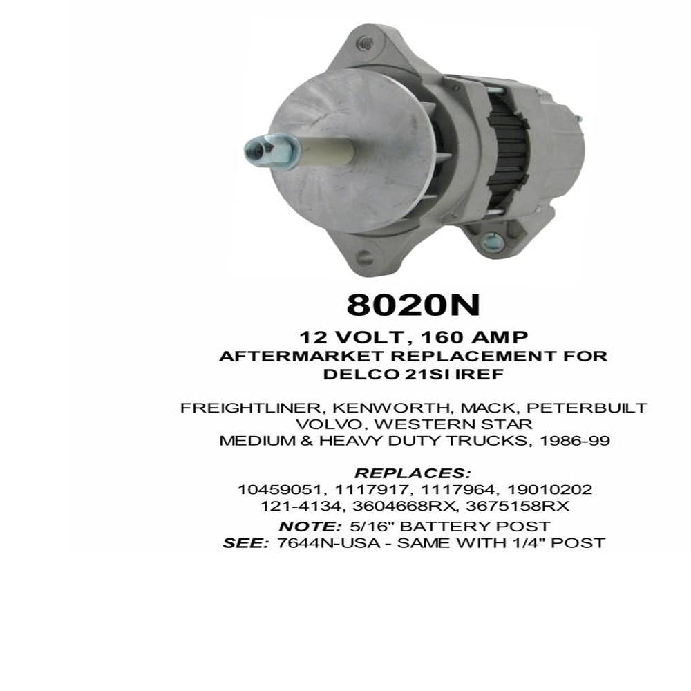 Alternator — 21SI 12V 200A 5/16 B+ Fits Mack Replaces ROM8020N-USA