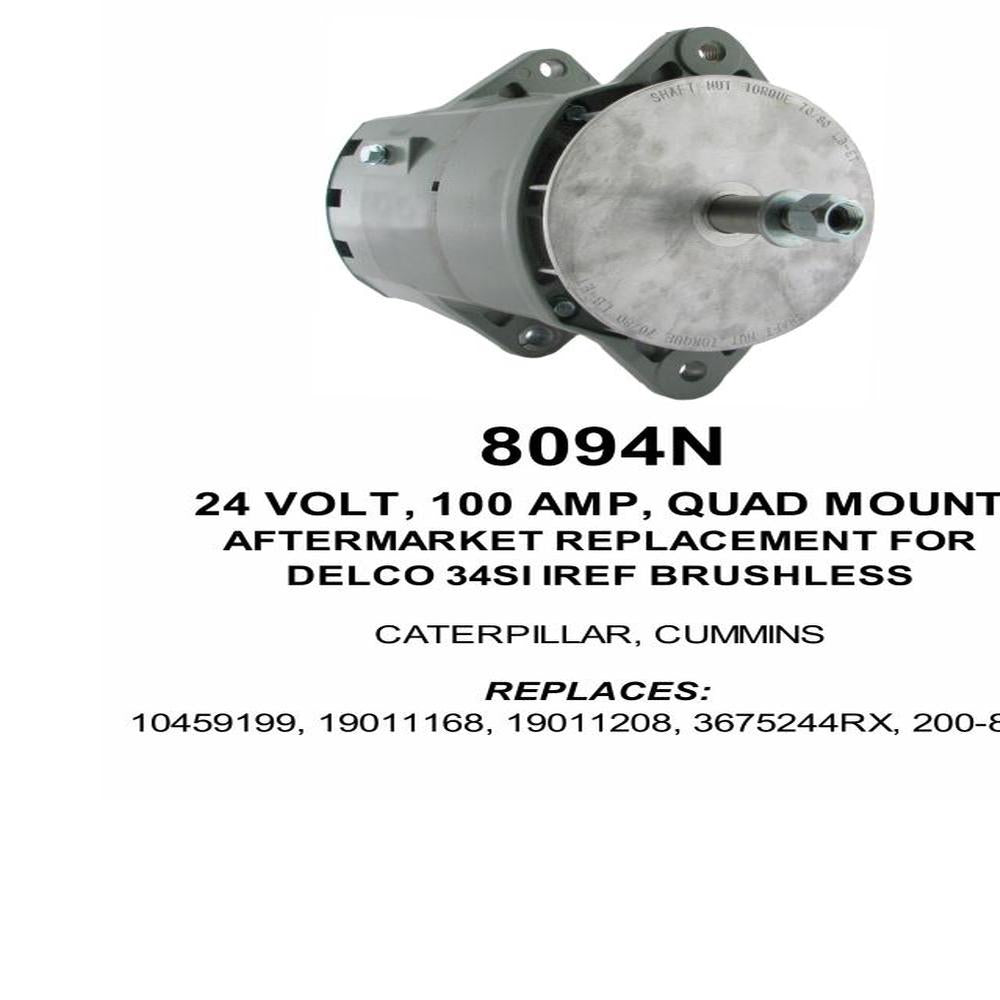Alternator — 34SI 24V 100A NEG Fits Caterpillar Replaces OR-9937200-8277165-5140