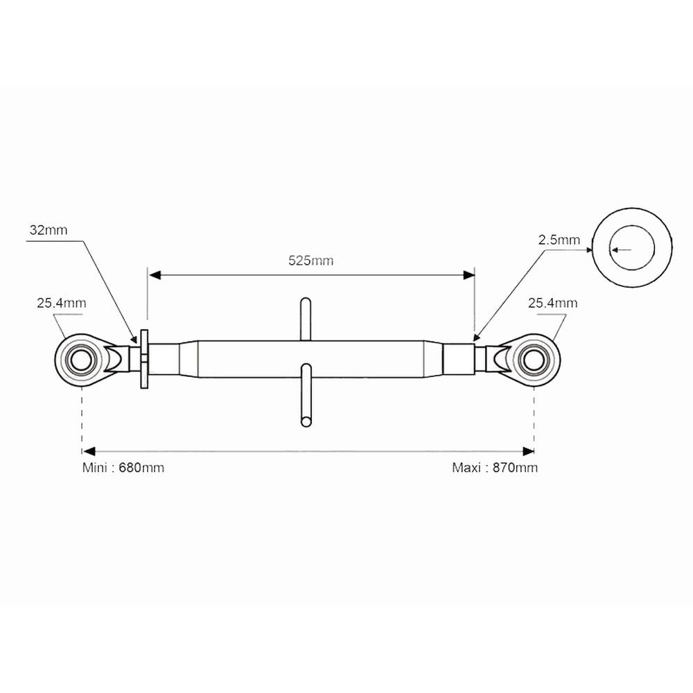 S.15347 Top Link Heavy Duty (Fits CAT.2/2) Ball and Ball, Min: 680mm - Fits Land