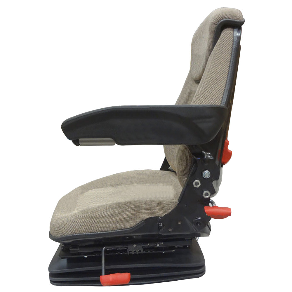 FAA1220 Tractor Seat Assembly Air Ride Head Rest Armrests Lumbar Brown Fabric