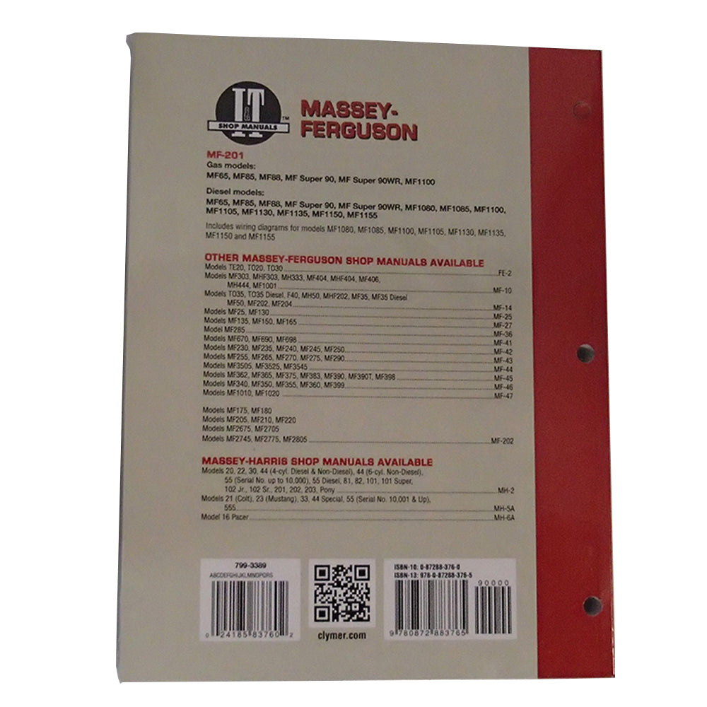 I&T Shop Manual, Fits Massey Ferguson - Compilation MF65, MF85, MF88, Super 90 &