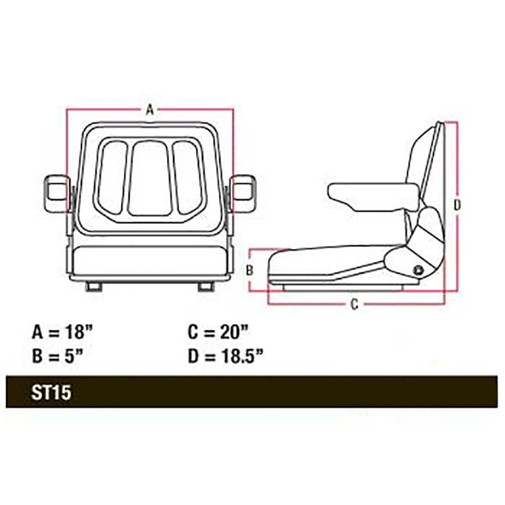 A-T500BL Black Universal Seat - Fits Allis Chalmers; Fits Bobcat; Fits Case