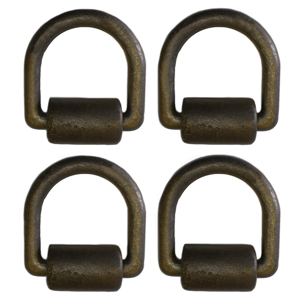 (4) 1" Forged Black Heavy Duty Weld-On D Ring with Bracket / Clip Attachment