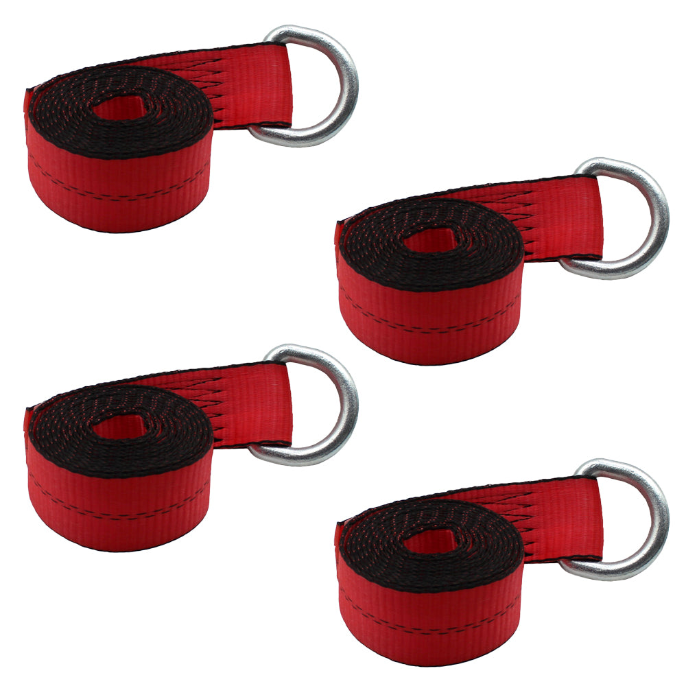 (4 Pk) Red Heavy Duty Strap 2" X 8’ 12,000 Lb Breaking Strength Plated D Ring
