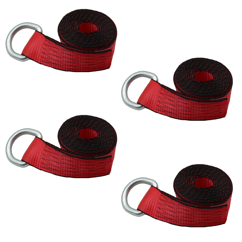 (4 Pk) Red Heavy Duty Strap 2" X 8’ 12,000 Lb Breaking Strength Plated D Ring