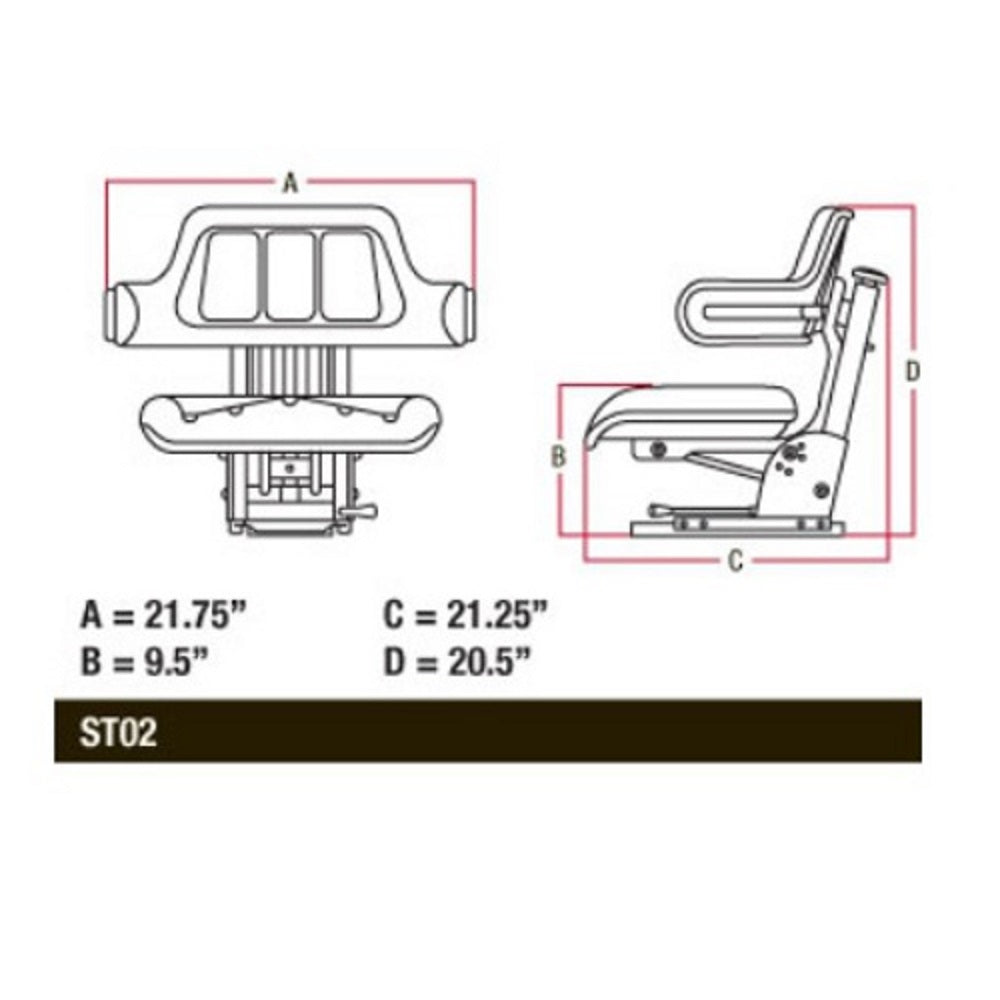 Black Universal Tractor Seat With Full Suspension and 5 Angle Base
