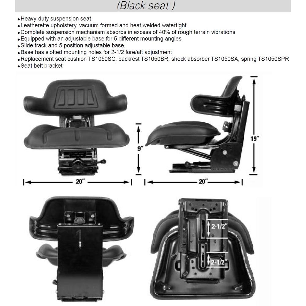 Black Wrap Around Seat with Arms Fits Massey Ferguson Replaces 193451M1