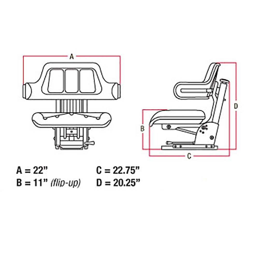 REPLACEMENT TRACTOR FLIP UP SEAT Fits John Deere WITH SLIDE TRACKS & SUSPENSION